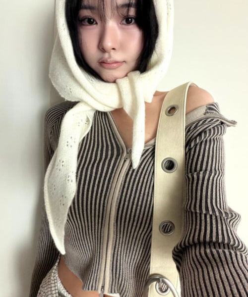 MIXXO MIXXO Knitwear Ribbed Two-Tone Zip-Up (C)
