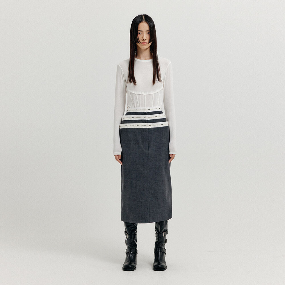 EENK EENK XETTE Waistband Layered Midi Skirt - Dark Grey