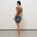 GENERAL IDEA WOMAN Unbalanced Drape Strap T-Shirt [BROWN] / GF2LTS531