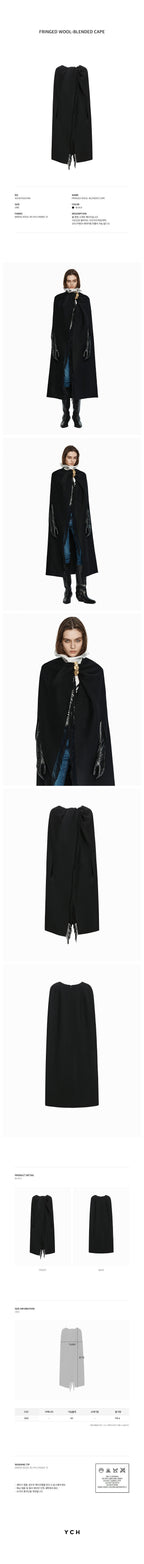 YCH FRINGED WOOL-BLENDED CAPE BLACK (W24OT0041BK)