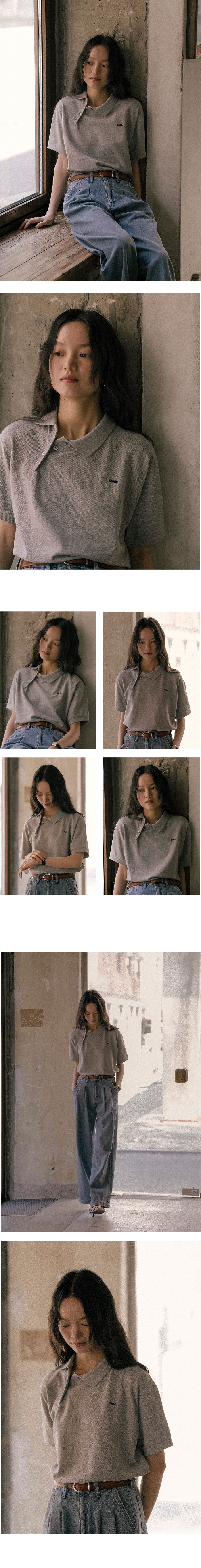 TILLIDIE Unbalanced collar button t-shirt TISU01TS14_Melange gray
