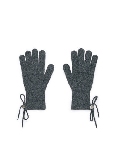 MATIN KIM Ribbon Finger Hole Gloves Charcoal