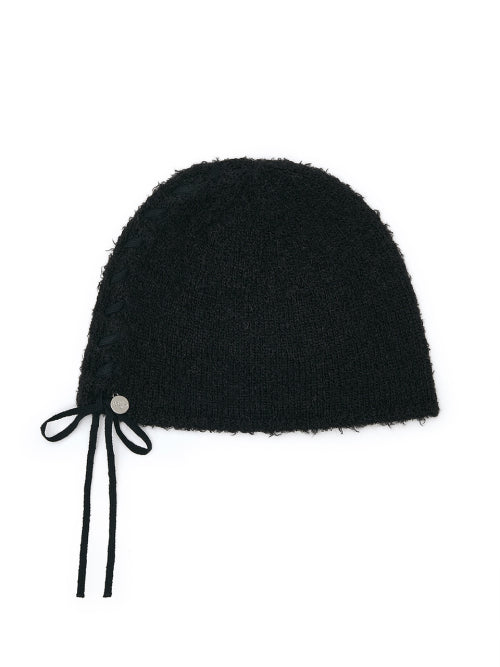 MATIN KIM MATIN KIM RIBBON TIE KNIT BEANIE in Black