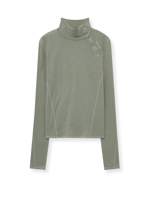 MATIN KIM MATIN KIM T-Shirt Button Slit Half Neck Top