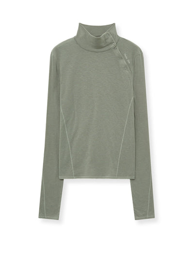 MATIN KIM T-Shirt Button Slit Half Neck Top