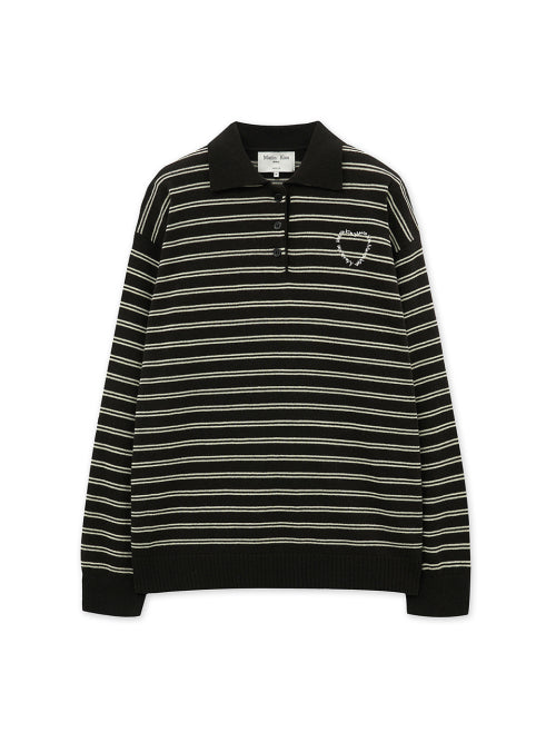 MATIN KIM MATIN KIM T-Shirt Heart Logo Collar Striped Pullover