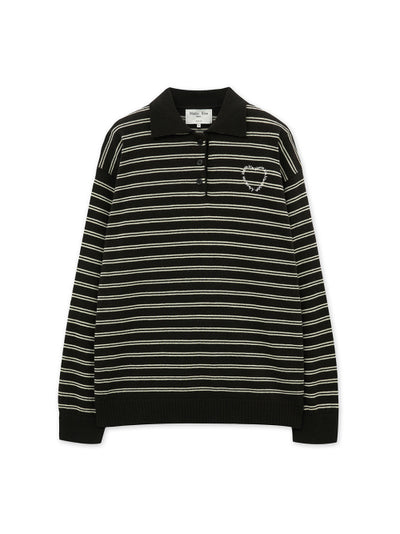 MATIN KIM T-Shirt Heart Logo Collar Striped Pullover