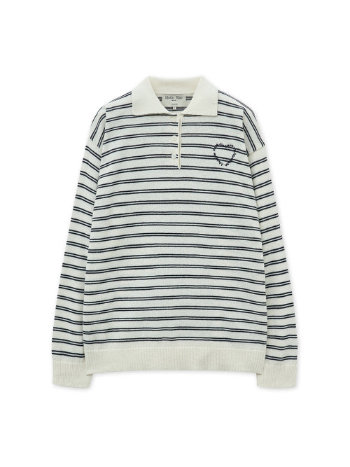 MATIN KIM MATIN KIM Heart Logo Collar Striped Pullover