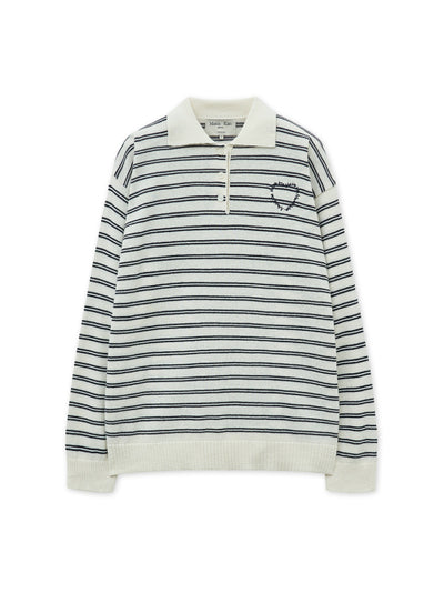 MATIN KIM Heart Logo Collar Striped Pullover