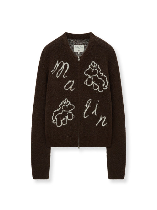 MATIN KIM MATIN KIM PONI CONI KNIT ZIP UP in Brown