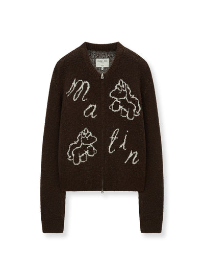 MATIN KIM PONI CONI KNIT ZIP UP in Brown