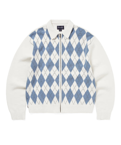 THISISNEVERTHAT THISISNEVERTHAT Argyle Zip Knit Cardigan White