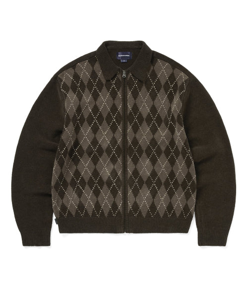 THISISNEVERTHAT THISISNEVERTHAT Argyle Zip Knit Cardigan Brown