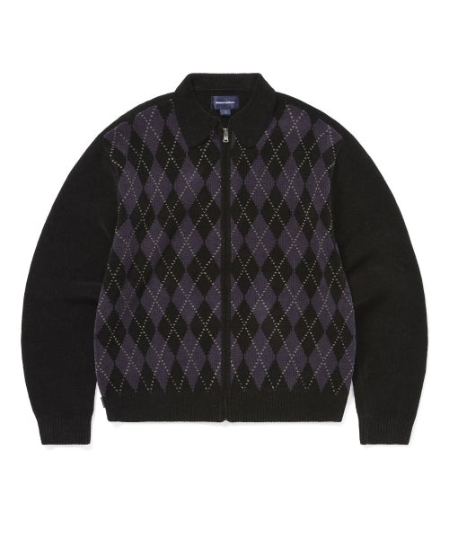 THISISNEVERTHAT THISISNEVERTHAT Argyle Zip Knit Cardigan Black