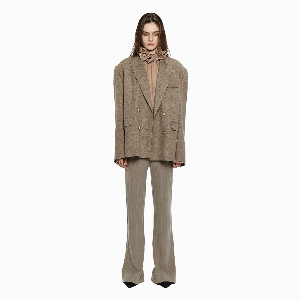 YCH GOLD BOTTON-DETAIL OVERSIZE JACKET BROWN (W24JK2011BR)