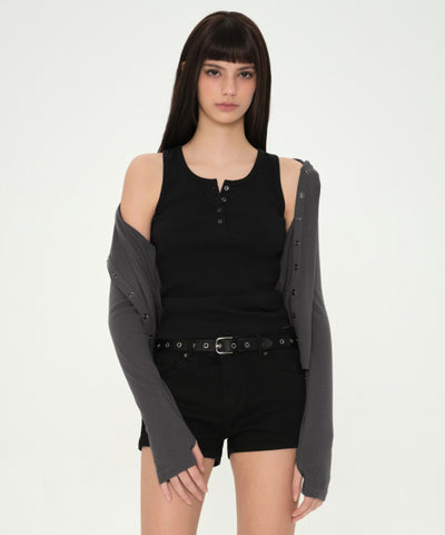 MUSINSA STANDARD WOMAN Women's Henley Neck Tank Top Black