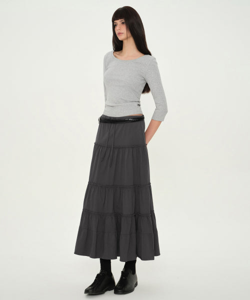 MUSINSA STANDARD WOMAN MUSINSA STANDARD WOMAN Jersey Tiered Long Skirt Gray