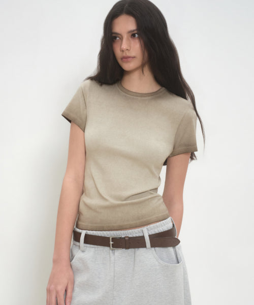 MUSINSA STANDARD WOMAN MUSINSA STANDARD WOMAN Slim Crew Neck T-Shirt (Greyish Beige)