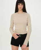 MUSINSA STANDARD WOMAN MUSINSA STANDARD WOMAN T-Shirt Slim Crew Neck Long Sleeve [Dusty Cream]