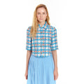 EENK URIAH Tweed Crop Shirt - Blue Multi