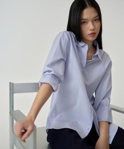 MUSINSA STANDARD WOMAN Women's Striped Relaxed Poplin Shirt (Sky Blue)