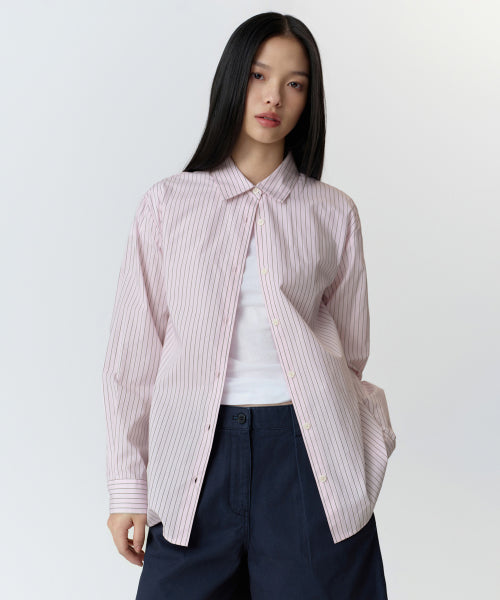 MUSINSA STANDARD WOMAN MUSINSA STANDARD WOMAN Women's Striped Relaxed Poplin Shirt [Rose Water]