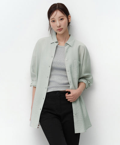 MUSINSA STANDARD WOMAN Oversized Crinkle Silky Shirt Mint Gray