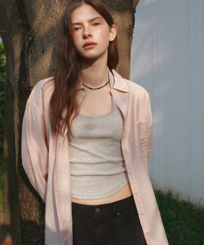 MUSINSA STANDARD WOMAN Oversized Crinkle Silky Shirt [Indian Pink]