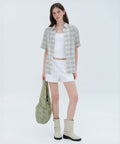 MUSINSA STANDARD WOMAN MUSINSA STANDARD WOMAN Women's Oversized Crinkle Check Short Sleeve Shirt (Ivory)
