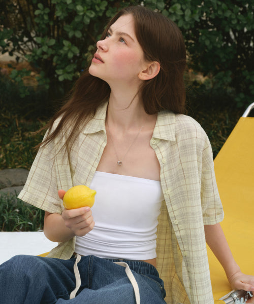 MUSINSA STANDARD WOMAN MUSINSA STANDARD WOMAN Women's Oversized Crinkle Check Short Sleeve Shirt [Lemon]