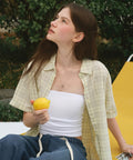 MUSINSA STANDARD WOMAN MUSINSA STANDARD WOMAN Women's Oversized Crinkle Check Short Sleeve Shirt [Lemon]