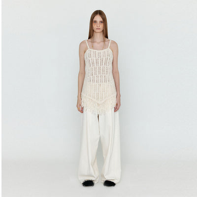 EENK WJEAN Folded Front Wide Denim Pants - Ivory