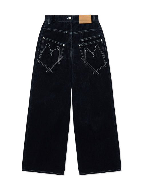 MATIN KIM MATIN KIM REVERSE VELVET WIDE DENIM PANTS