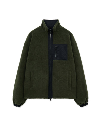 MATIN KIM Reversible Sherpa Zip Up in Khaki