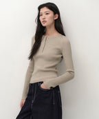 MUSINSA STANDARD WOMAN MUSINSA STANDARD WOMAN Women's Ribbed Slim Henley Neck Knit Light Beige
