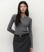 MUSINSA STANDARD WOMAN MUSINSA STANDARD WOMAN Women's Ribbed Slim Henley Neck Knit Medium Gray