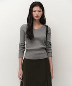 MUSINSA STANDARD WOMAN MUSINSA STANDARD WOMAN Women's Wide Ribbed Slim V Neck Knit [Medium Gray]