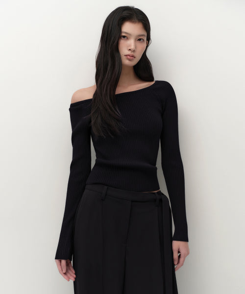 MUSINSA STANDARD WOMAN MUSINSA STANDARD WOMAN Women's Wide Ribbed Slim Off Shoulder Knit Black