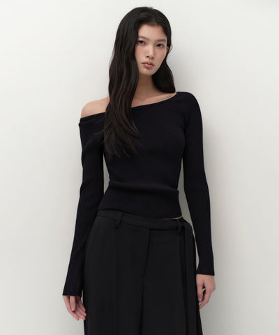 MUSINSA STANDARD WOMAN Women's Wide Ribbed Slim Off Shoulder Knit Black
