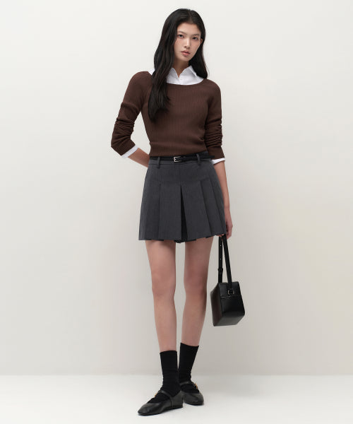 MUSINSA STANDARD WOMAN MUSINSA STANDARD WOMAN Women's Wide Ribbed Slim Off Shoulder Knit [Brown]