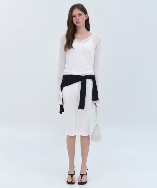 MUSINSA STANDARD WOMAN MUSINSA STANDARD WOMAN Women's Knitwear V-Neck Sheer Knit [White]