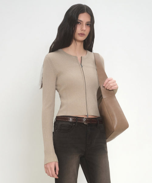 MUSINSA STANDARD WOMAN MUSINSA STANDARD WOMAN Women's Knit Zip-up Greyish Beige