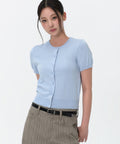 MUSINSA STANDARD WOMAN MUSINSA STANDARD WOMAN Women's Essential Round Neck Short Sleeve Cardigan (Sky Blue)