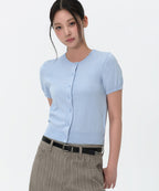 MUSINSA STANDARD WOMAN MUSINSA STANDARD WOMAN Women's Essential Round Neck Short Sleeve Cardigan (Sky Blue)