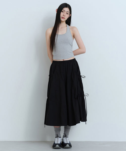 MUSINSA STANDARD WOMAN MUSINSA STANDARD WOMAN Women's Nylon Ruched Long Skirt [Black]