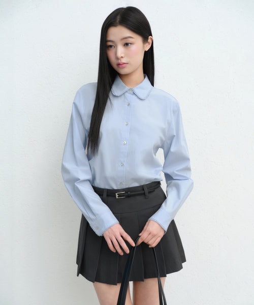 MUSINSA STANDARD WOMAN MUSINSA STANDARD WOMAN Women's Lace Trim Shirt (Pale Blue)