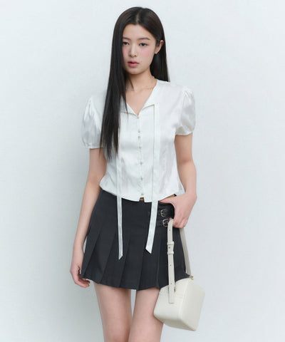 MUSINSA STANDARD WOMAN Women's Dot Puff Sleeve Tie Blouse (Ivory)