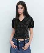 MUSINSA STANDARD WOMAN MUSINSA STANDARD WOMAN Women's Dot Puff Sleeve Tie Blouse (Black)