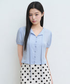 MUSINSA STANDARD WOMAN MUSINSA STANDARD WOMAN Women's Puff Sleeve Tie Blouse [Pale Blue]