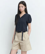 MUSINSA STANDARD WOMAN MUSINSA STANDARD WOMAN Women's puff sleeve tie blouse dark navy
